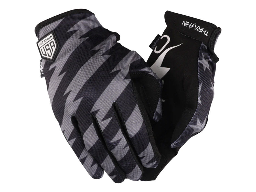 Black & Grey, Stars & Bolts Stealth Gloves - Size Small - Thrashin Supply