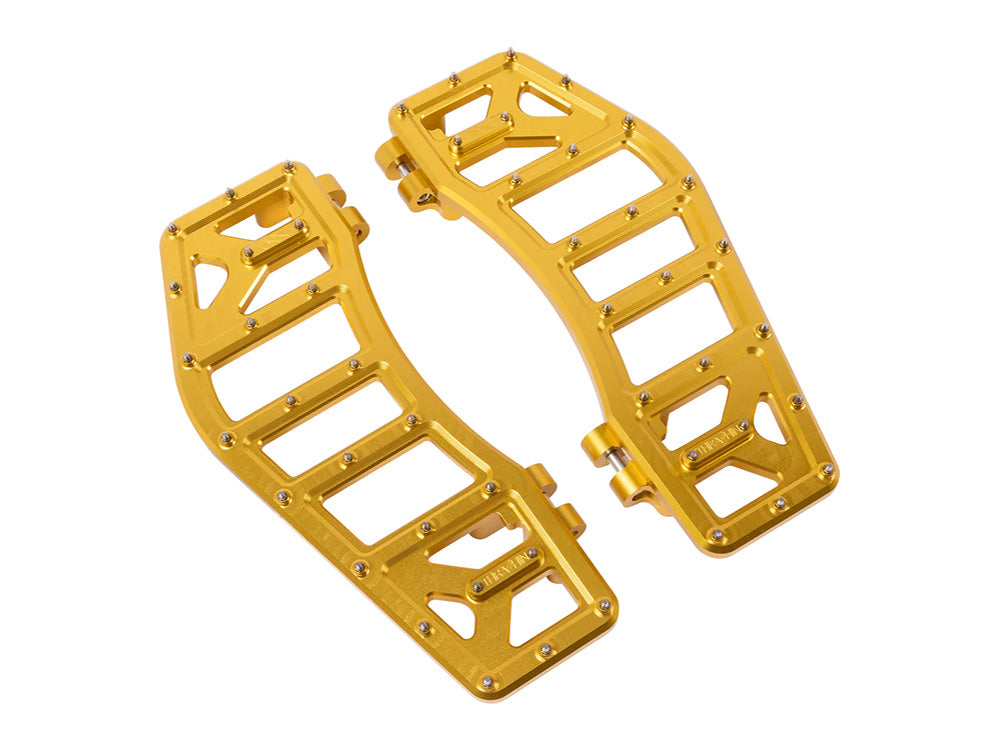 Aggressor Rider Floorboards - Gold. Fits Touring 1980up, FL Softail 1986-2017 & Dyna Switchback 2012-2016 - Thrashin Supply
