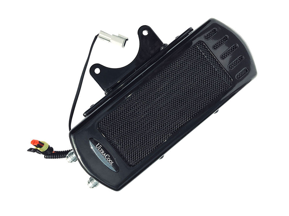 Fan Assisted Side Mount Oil Cooler Kit - Gloss Black. Fits Softail 1985-2017 - Ultra Cool
