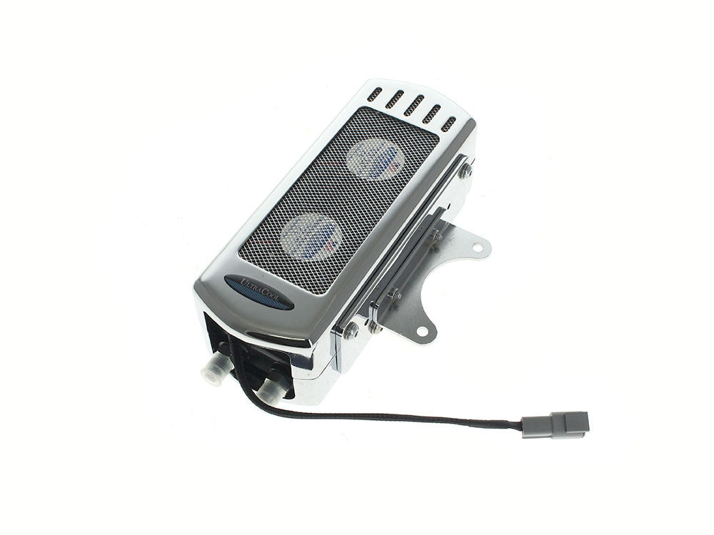 Fan Assisted Side Mount Oil Cooler Kit - Chrome. Fits Touring 1992-2008 and FXR 1992-1994 - Ultra Cool