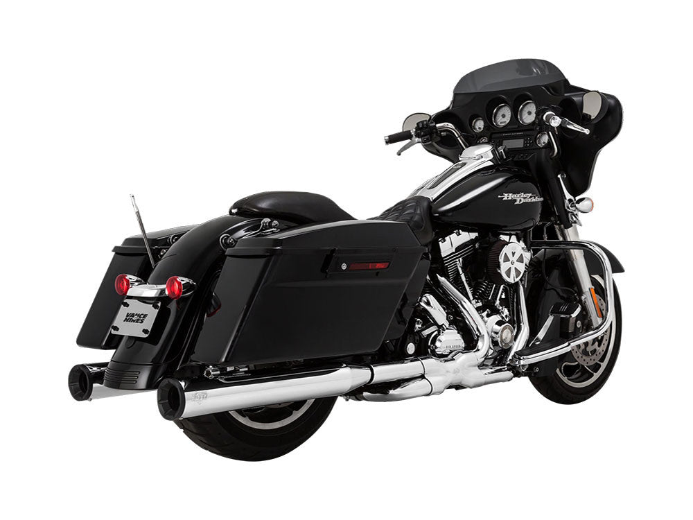 4in. Eliminator 400 Slip-On Mufflers - Chrome with Black End Caps. Fits Touring 1995-2016 & Trike 2017-2020. - Vance And Hines