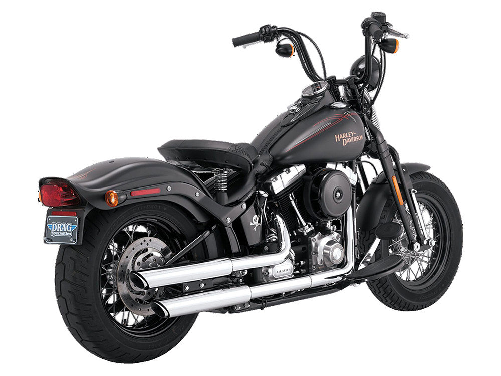 3in. Twin Slash Slip-On Mufflers - Chrome. Fits Softail Deluxe 2007-2017, Blackline 2012-2013, Softail Slim 2013-2017, Cross Bones 2008-2011 & Fat Boy S 2016-2017. - Vance And Hines