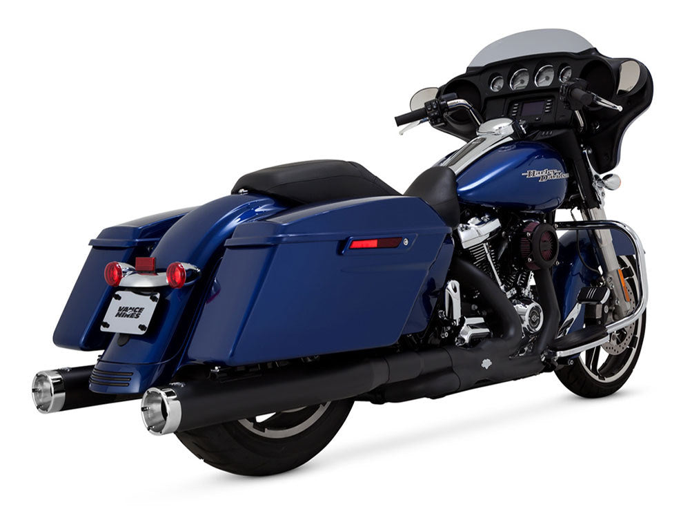 4in. Monster Round Slip-On Mufflers - Black with Chrome End Caps. Fits Touring 2017up. - Vance And Hines