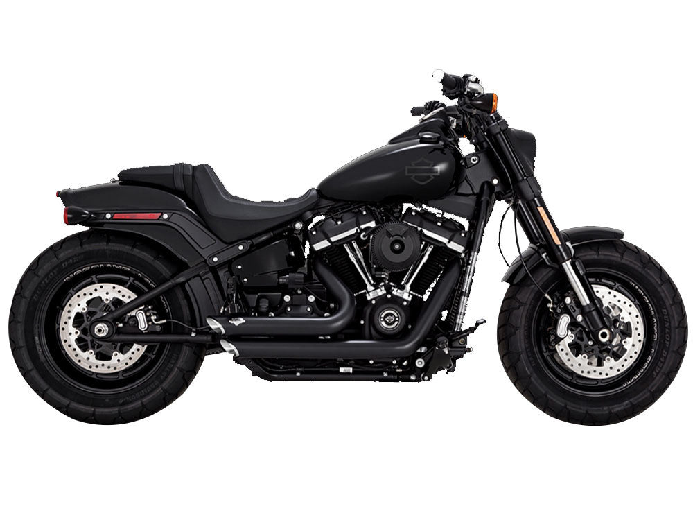 Shortshots Staggered Exhaust - Black. Fits Softail 2018up Non-240 Tyre Models - Vance And Hines