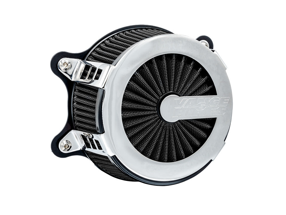 VO2 Cage Fighter Air Cleaner Kit - Chrome. Fits Softail 2000-2015, Dyna 1999-2017, Touring 1999-2007 with CV Carb or Cable Operated Delphi EFI - Vance And Hines