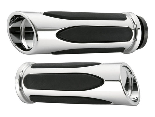 Deep Cut Comfort Handgrips - Chrome. Fits H-D with Throttle Cable. - Arlen Ness