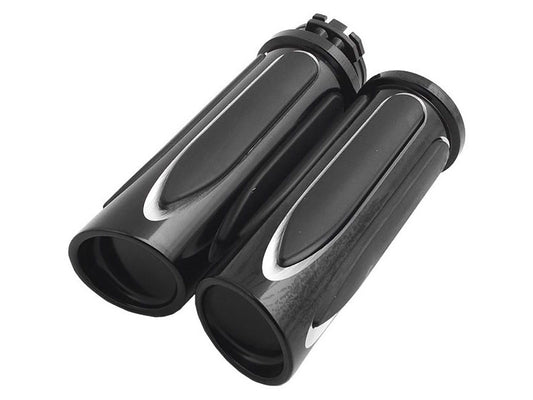 Deep Cut Comfort Handgrips - Black. Fits H-D with Throttle Cable - Arlen Ness