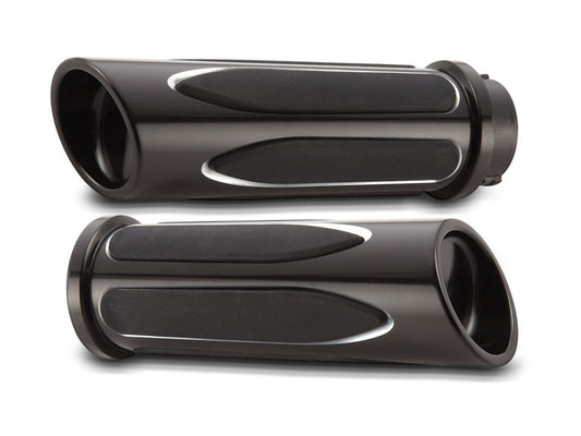 Deep Cut Comfort Handgrips - Black. Fits Big Twin 2008-2024 with Throttle-by-Wire - Arlen Ness