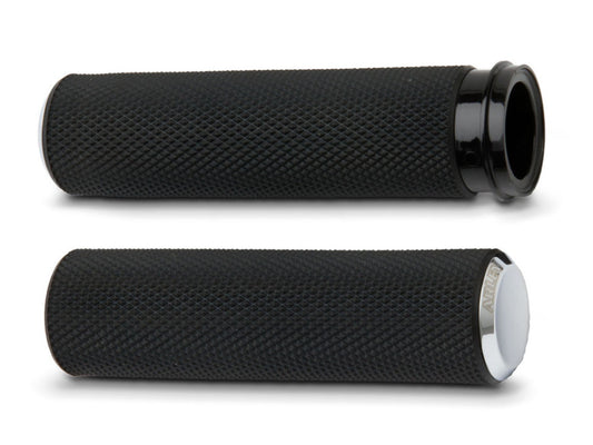 Knurled Fusion Handgrips - Chrome. Fits H-D with Throttle Cable. - Arlen Ness