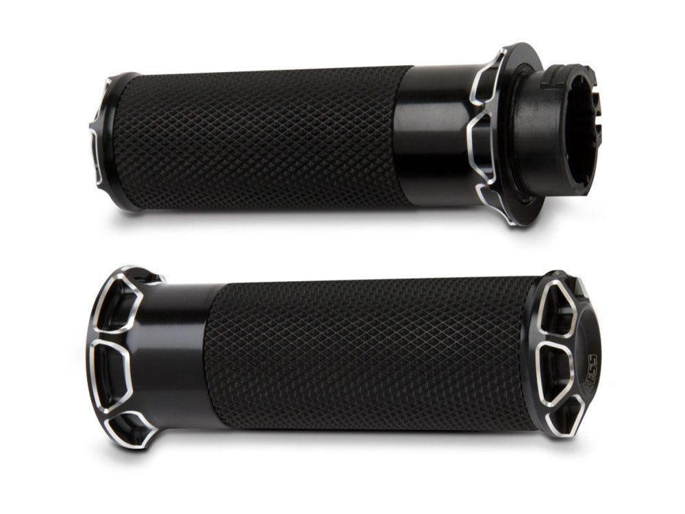 Fusion Beveled Handgrips - Black. Fits H-D with Throttle Cable. - Arlen Ness
