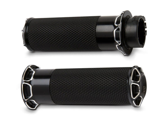 Fusion Beveled Handgrips - Black. Fits H-D with Throttle Cable. - Arlen Ness