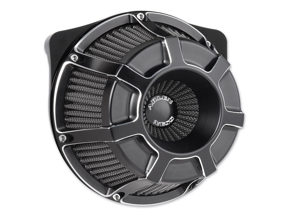 Beveled Air Cleaner Kit - Black. Fits Softail 2000-2015, Dyna 1999-2017, Touring 1999-2007 with CV Carb or Cable Operated Delphi EFI - Arlen Ness