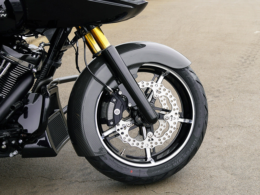 Carbon Fibre Radial Fat Wrap Front Fender. Fits CVO Touring 2023up, Street Glide & Road Glide 2024up & Touring 2025up with 18in.x8in. Front Wheel - Arlen Ness