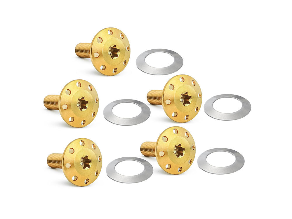Titanium Holeshot Front Brake Rotor Bolts - Gold. Fits Most Touring 2014-2024 with Spoke Mounted Disc - Arlen Ness