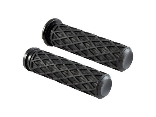 Diamond Handgrips - Black. Fits Big Twin 2008-2024 with Throttle-by-Wire - Arlen Ness