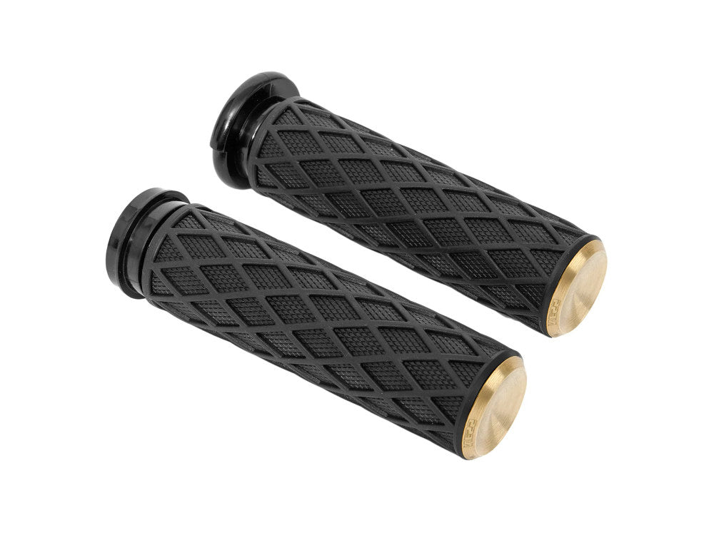 Diamond Handgrips - Brass. Fits Big Twin 2008-2024 with Throttle-by-Wire - Arlen Ness