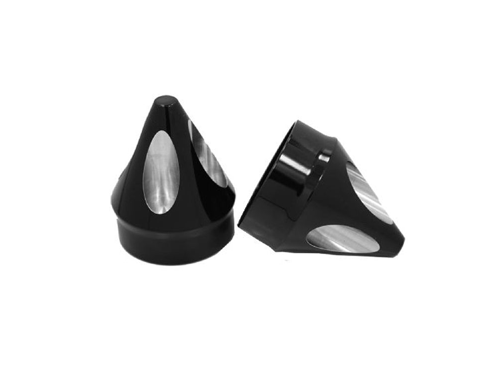 Spike Front Axle Caps - Black. Fits Touring 2008up, Softail 2007-2017, Dyna 2008-2017, Sportster 2008-2021, V-Rod 2008-2011, Street 2015-2020 - Avon Grips
