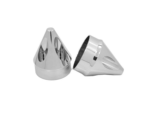 Spike Front Axle Caps - Chrome. Fits Softail 1984-2006, Dyna 1991-2003, Touring 1980-1999, Sportster 1988-2007, FXR 1982-1994 & FXWG 1980-1986 - Avon Grips
