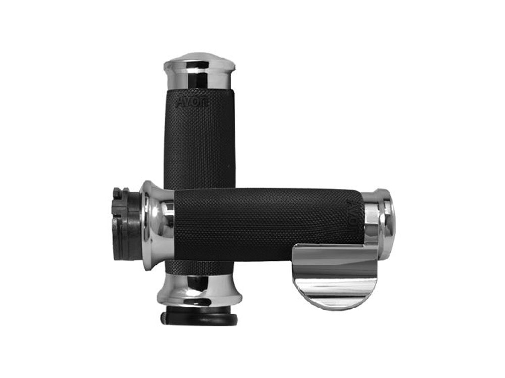 Custom Contour Handgrips with Throttle Boss - Chrome. Fits H-D with Throttle Cable. - Avon Grips