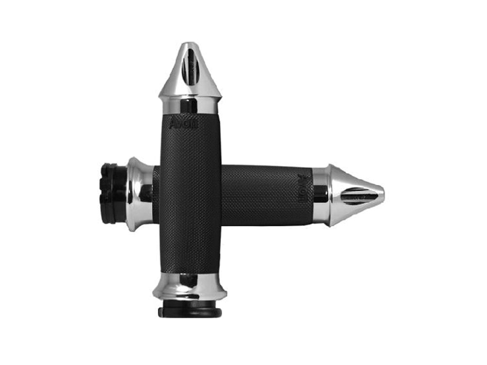 Spike Custom Contour Handgrips - Chrome. Fits H-D with Throttle Cable. - Avon Grips