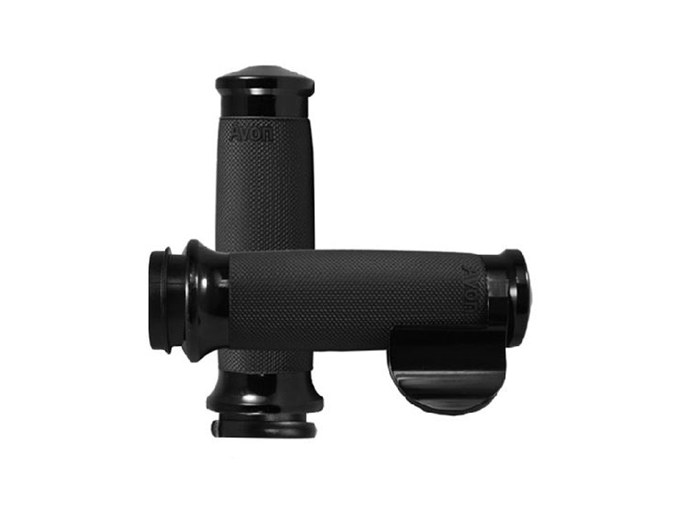 Custom Contour Handgrips with Throttle Boss - Black. Fits Big Twin 2008-2024 with Throttle-by-Wire - Avon Grips