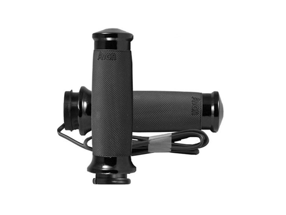 Heated Custom Contour Handgrips - Black. Fits Big Twin 2008-2024 with Throttle-by-Wire - Avon Grips