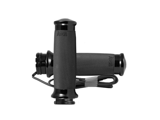 Heated Custom Contour Handgrips - Black. Fits H-D with Throttle Cable. - Avon Grips