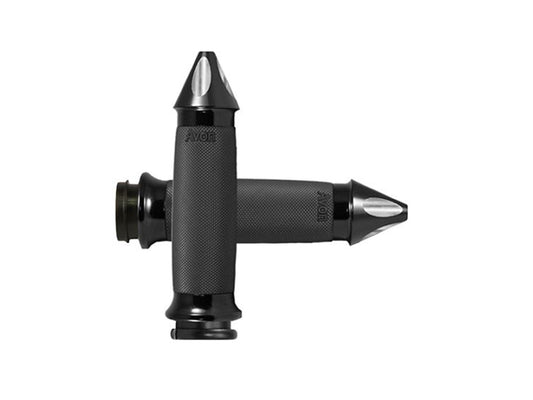 Spike Custom Contour Handgrips - Black. Fits Big Twin 2008-2024 with Throttle-by-Wire - Avon Grips
