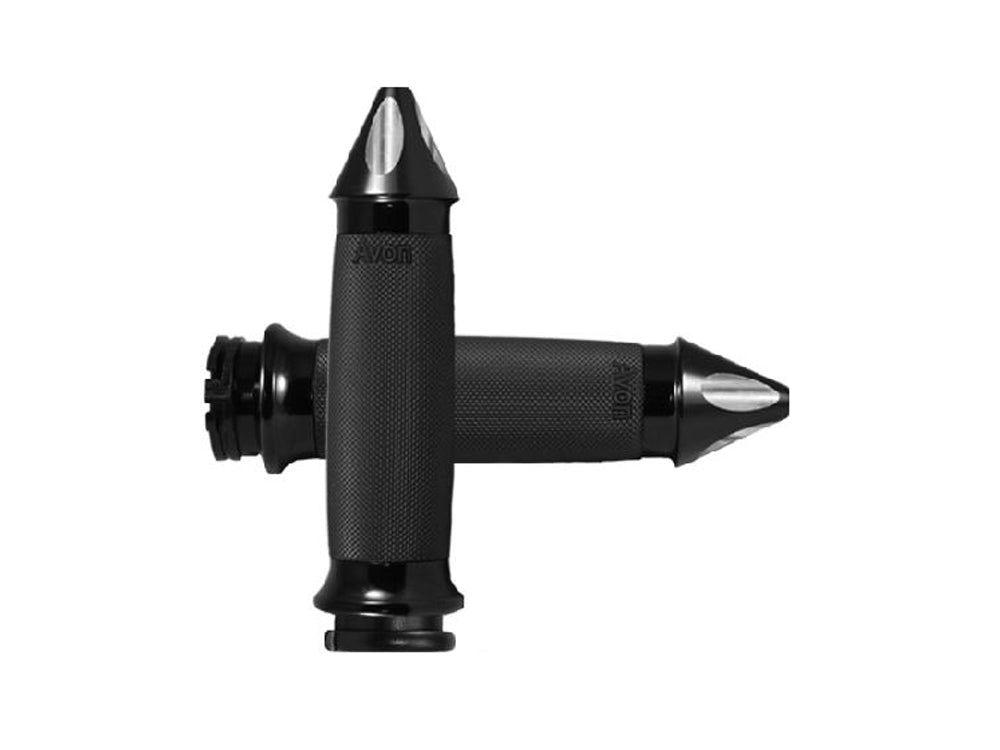 Spike Custom Contour Handgrips - Black. Fits H-D with Throttle Cable. - Avon Grips
