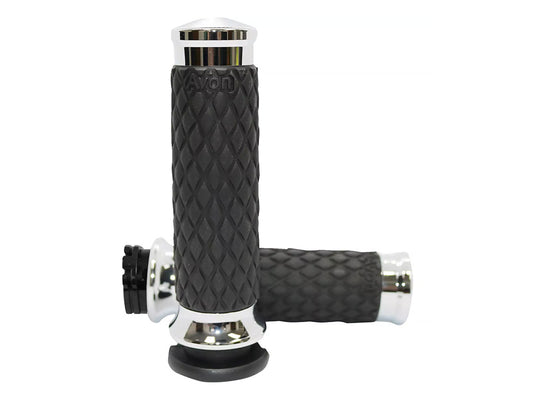 Diamond Contour Handgrips - Chrome. Fits H-D with Throttle Cable - Avon Grips