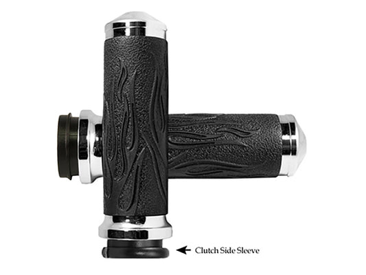 Flame Handgrips - Chrome. Fits Big Twin 2008-2024 with Throttle-by-Wire - Avon Grips