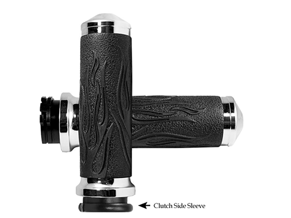 Flame Handgrips - Chrome. Fits H-D with Throttle Cable - Avon Grips