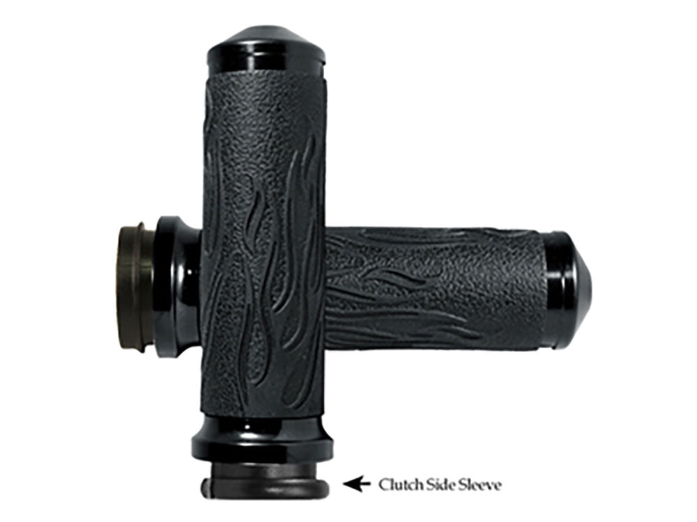 Flame Handgrips - Black. Fits Big Twin 2008-2024 with Throttle-by-Wire - Avon Grips