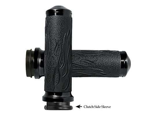 Flame Handgrips - Black. Fits Big Twin 2008-2024 with Throttle-by-Wire - Avon Grips