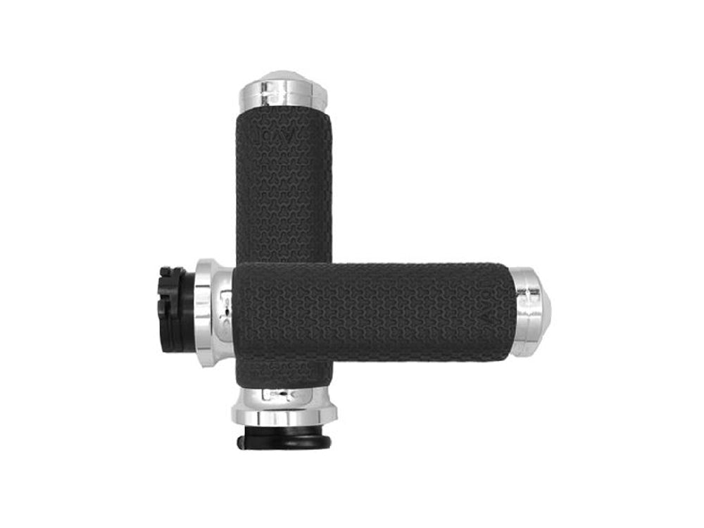 Medium Memory Foam Handgrips - Chrome. Fits H-D with Throttle Cable. - Avon Grips