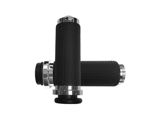 Large Memory Foam Handgrips - Chrome. Fits Big Twin 2008-2024 with Throttle-by-Wire - Avon Grips