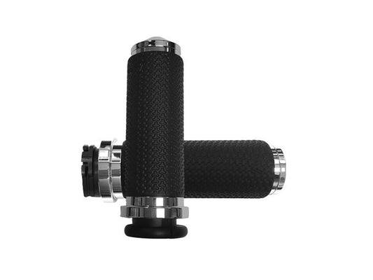 Large Memory Foam Handgrips - Chrome. Fits H-D with Throttle Cable. - Avon Grips