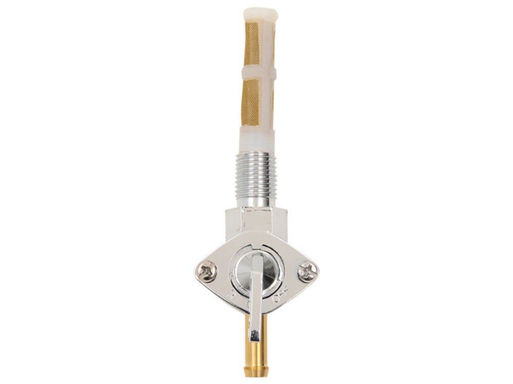 Fuel Tap / Petcock with 3/8in. NPT Thread, 5/16in. Downward Facing Fuel Outlet - Chrome. Fits H-D Pre 1975. - Rollies Speed Shop