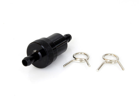 Short Inline Fuel Filter with 5/16in. Hose Fitting - Black. - Rollies Speed Shop