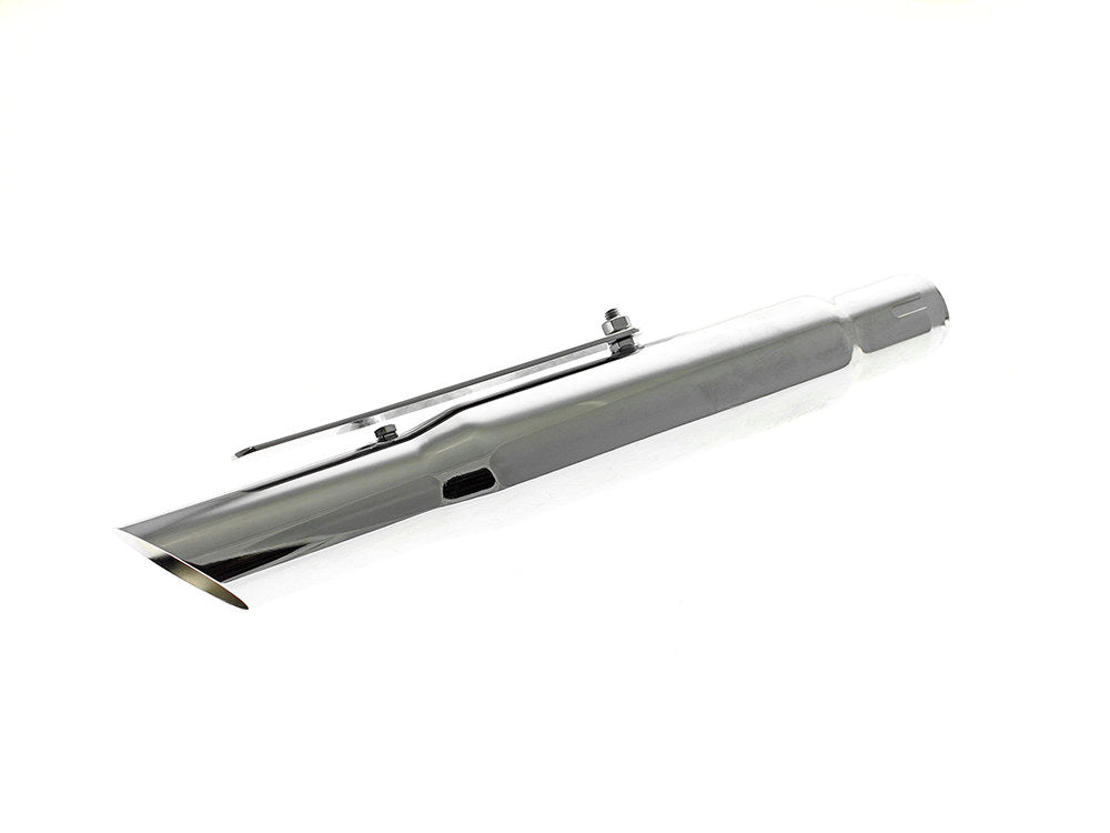 Universal Shorty Style Slash Cut Muffler - Chrome. 1-3/4in. Inlet - Rollies Speed Shop