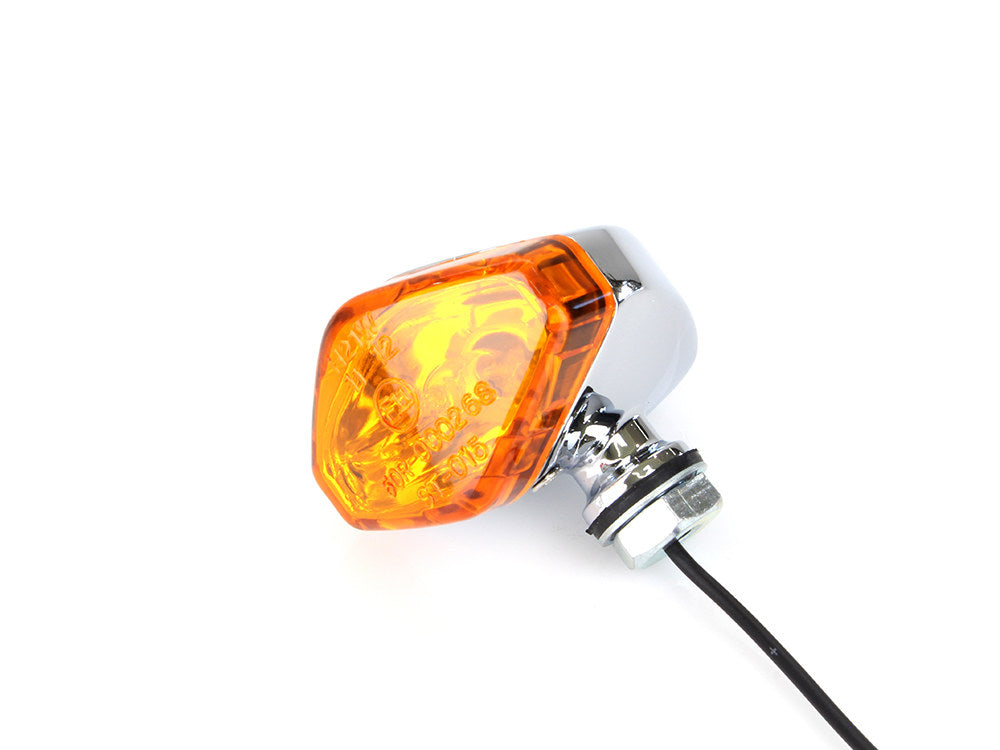 Mini Diamond Turn Signal with Amber Lense - Chrome. - Rollies Speed Shop