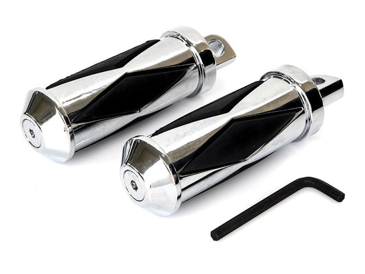 Large Diamond Style Footpegs with Male Mount - Chrome. - Rollies Speed Shop