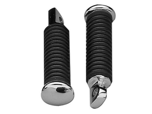 Footpegs with Black Rubber & Male Mount - Chrome. - Rollies Speed Shop