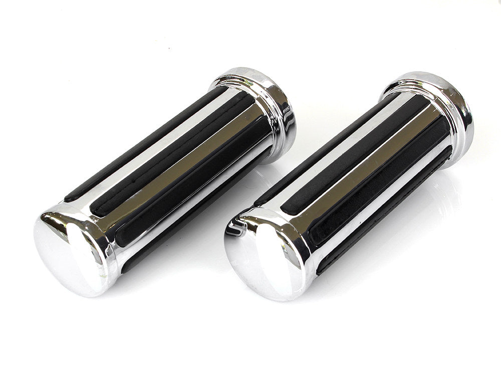Rail Style Handgrips - Chrome. Fits H-D with Throttle Cable. - Rollies Speed Shop