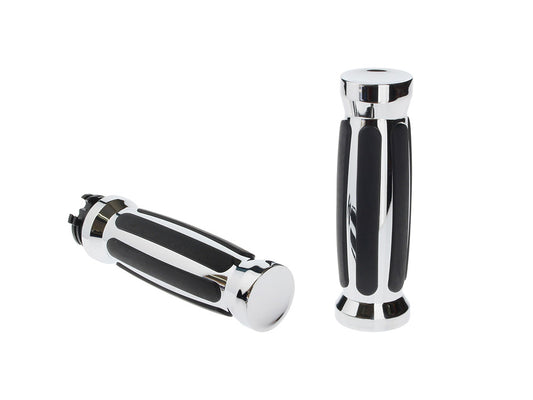Barrel Style Handgrips - Chrome. Fits H-D with Throttle Cable. - Rollies Speed Shop