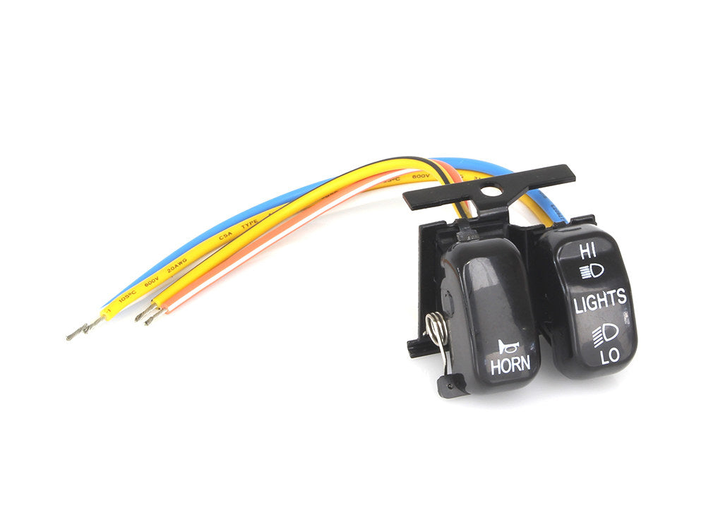 Horn, Low & High Beam Handlebar Switch - Black. Fits Softail 1996-2011, Dyna 1996-2012, Sportster 1996-2013 & Touring 1996-2013 - Rollies Speed Shop