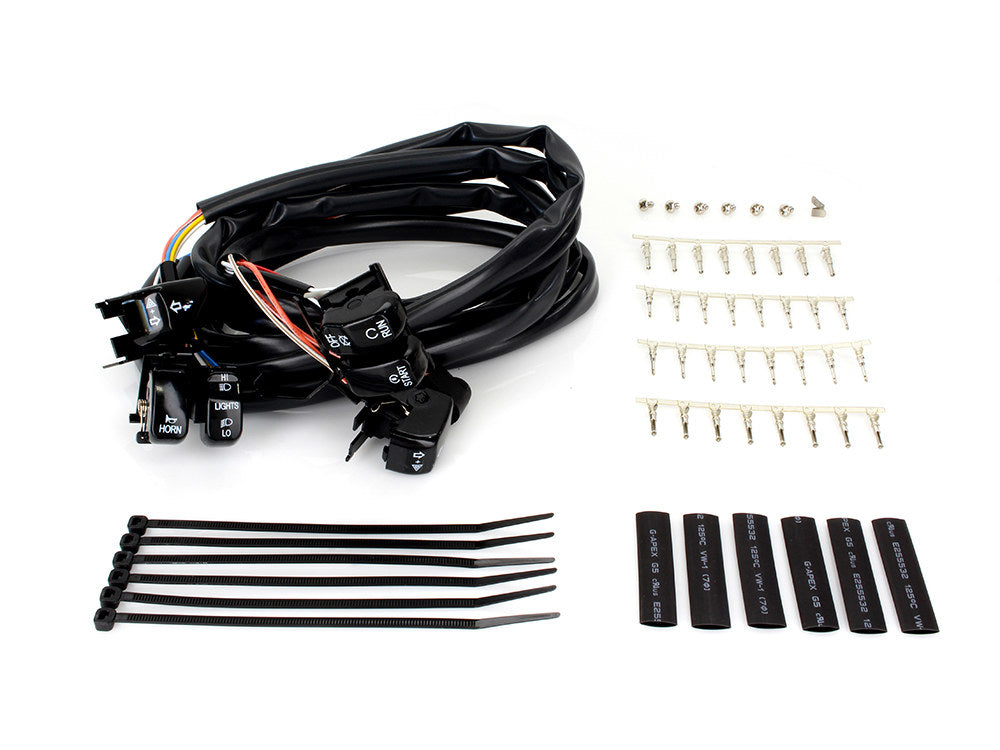 48in. Handlebar Wiring Harness with Black Switches. Fits Big Twin & Sportster 1996-2006. - Rollies Speed Shop