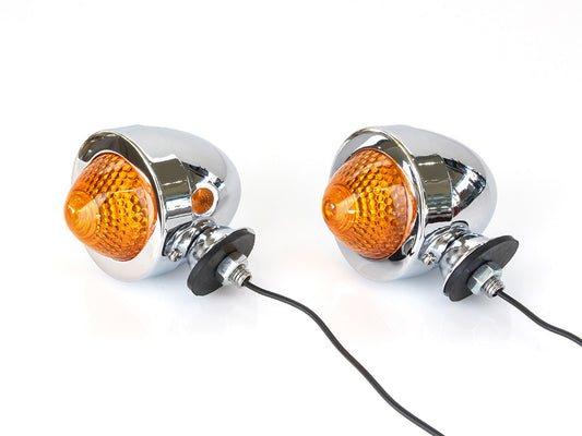 Bullet Turn Signals with Amber Lens - Chrome. - Rollies Speed Shop