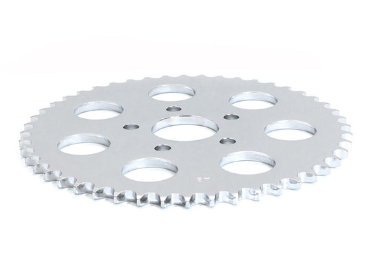 48 Tooth, Flat Steel Rear Chain Sprocket - Chrome. Fits Big Twin 1973-1999 & Sportster 1979-1999. - Rollies Speed Shop