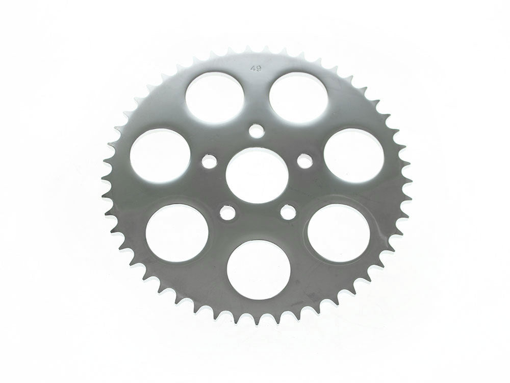 49 Tooth, Flat Steel Rear Chain Sprocket - Chrome. Fits Big Twin 1973-1999 & Sportster 1979-1999. - Rollies Speed Shop